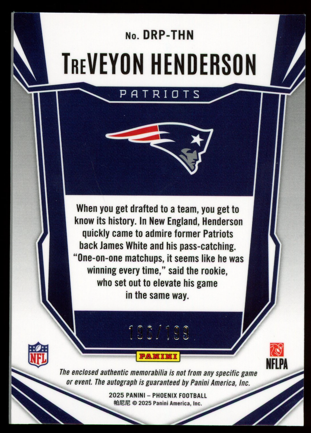TREVEYON HENDERSON 2025 Panini Phoenix Rookie Patch Auto Bronze Pandora /199