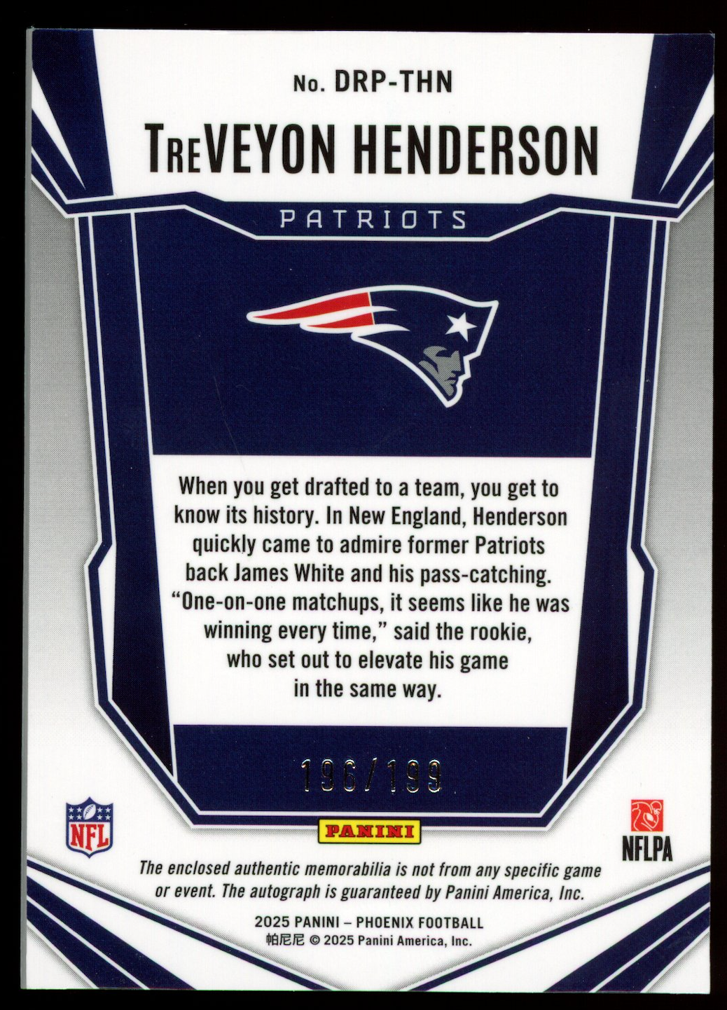 TREVEYON HENDERSON 2025 Panini Phoenix Rookie Patch Auto Bronze Pandora /199