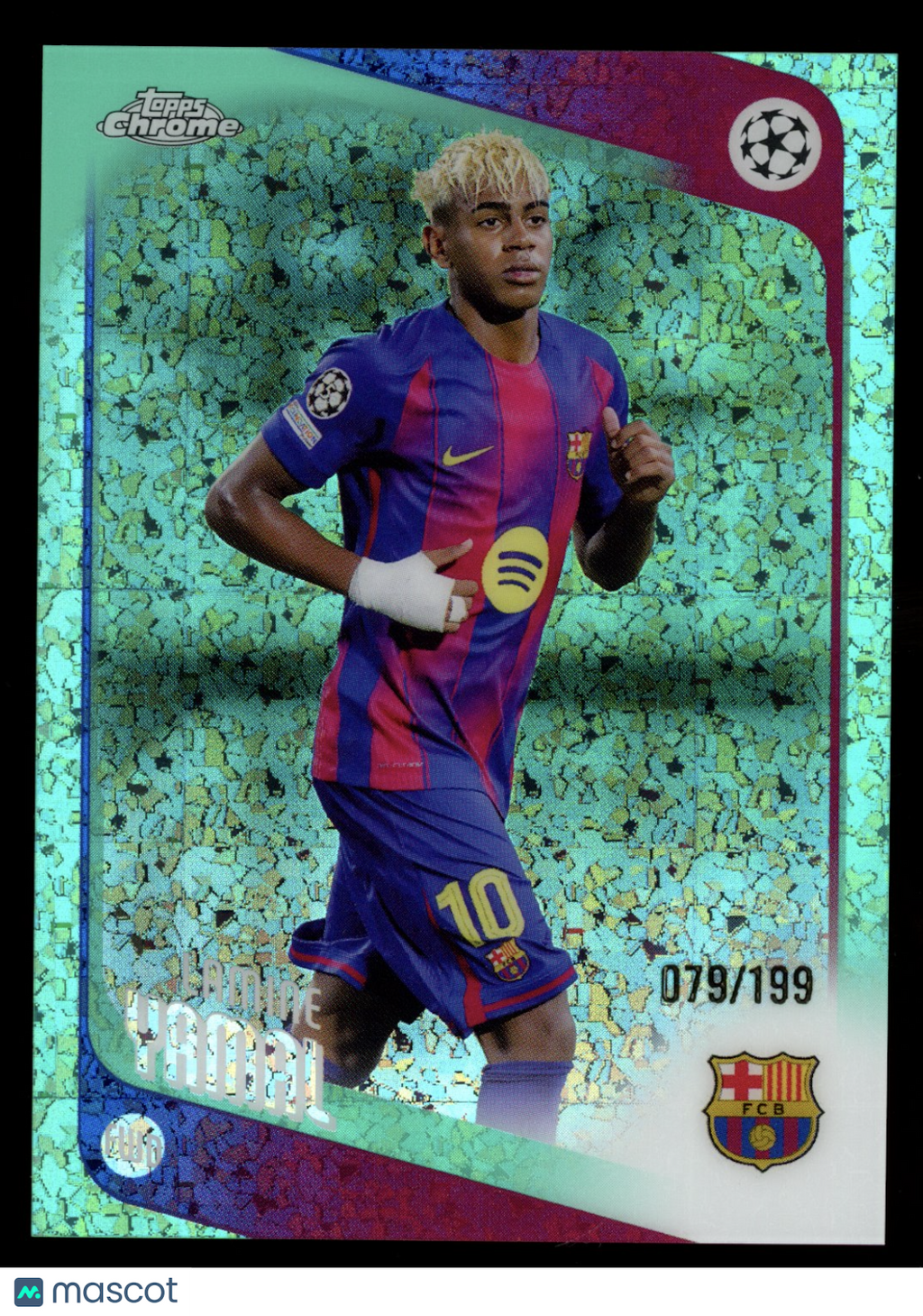 LAMINE YAMAL 2026 Topps Chrome UEFA Club Aqua Mini Diamond /199 #10 FC Barcelona