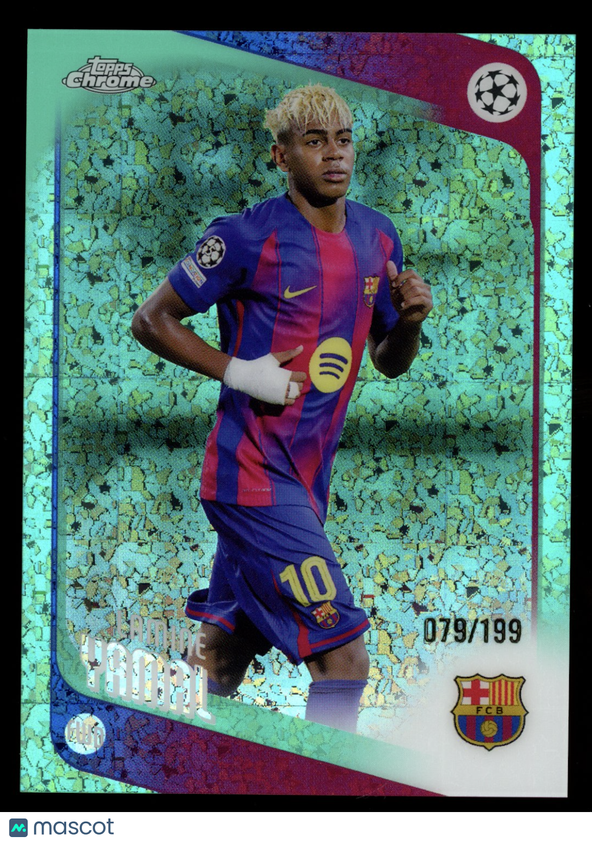 LAMINE YAMAL 2026 Topps Chrome UEFA Club Aqua Mini Diamond /199 #10 FC Barcelona
