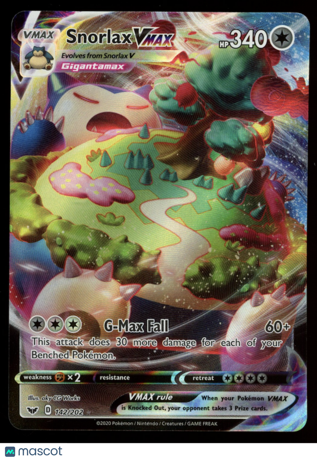 SNORLAX VMAX 2020 Pokemon Sword & Shield Base Set Ultra Rare #142/202