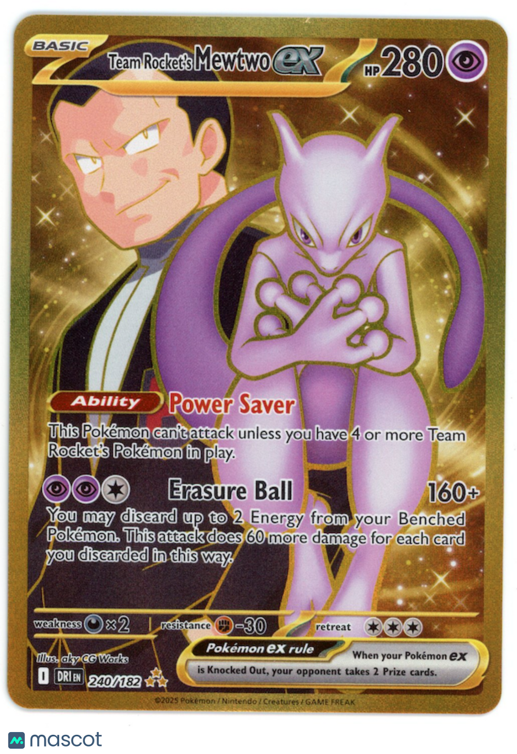 TEAM ROCKET'S MEWTWO EX 2025 Pokemon S&V Destined Rivals #240/182 Hyper Rare