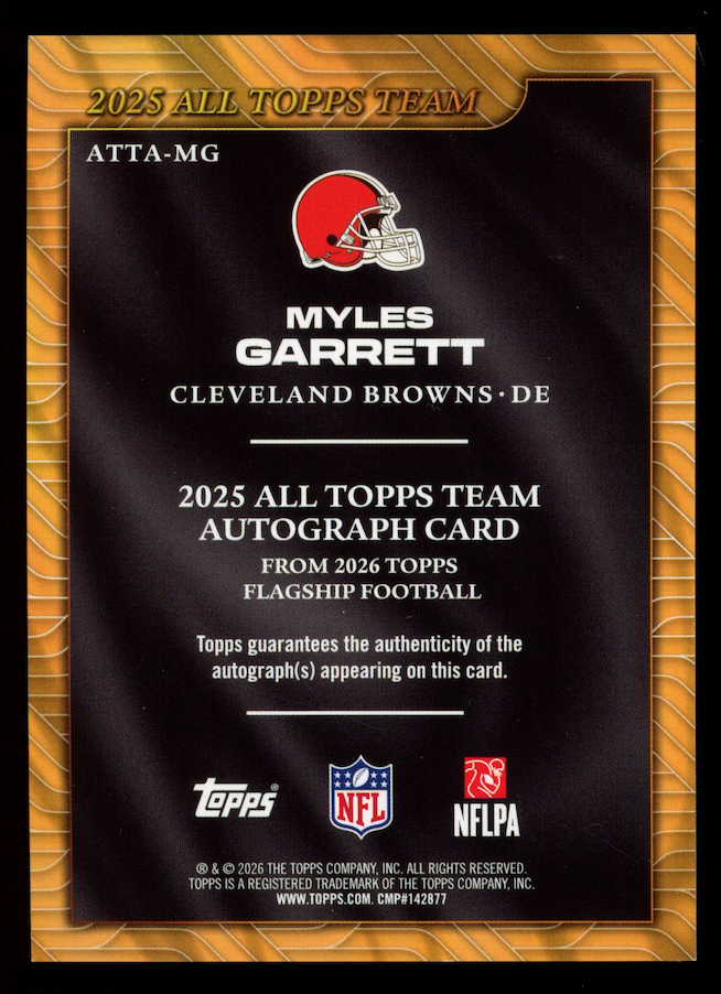 MYLES GARRETT 2026 Topps Flagship 2025 All Topps Team Auto Gold /50 #ATTA-MG