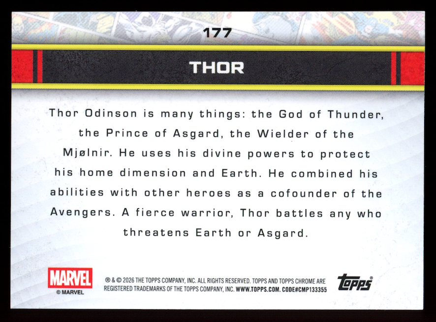 THOR 2026 Topps Chrome Marvel Comics Sapphire Purple Refractor /75 #177