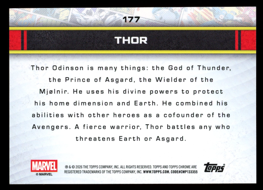 THOR 2026 Topps Chrome Marvel Comics Sapphire Green Refractor /99 #177