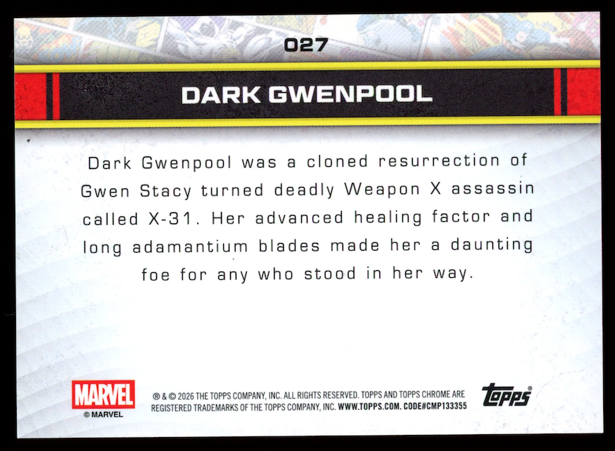 DARK GWENPOOL 2026 Topps Chrome Marvel Sapphire 1st Appearance Orange /25 #027