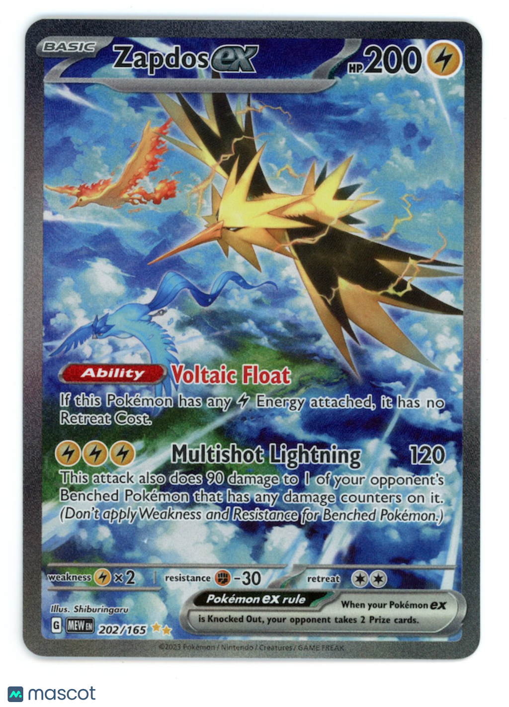 ZAPDOS EX 2023 Pokemon Scarlet & Violet 151 Special Illustration Rare #202/165