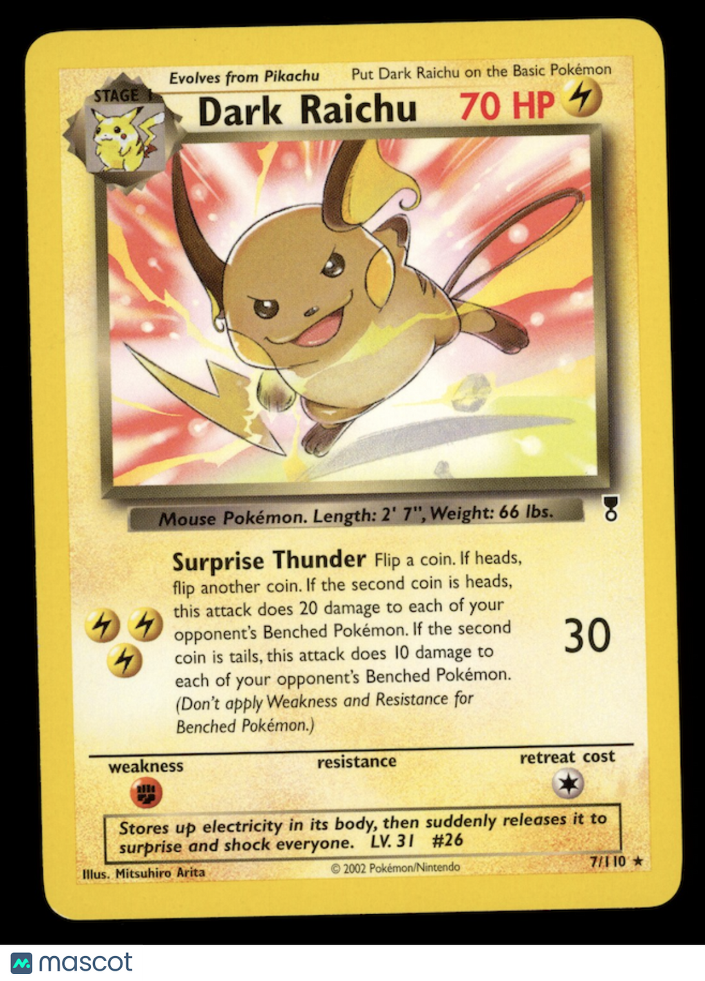 DARK RAICHU 2002 Pokemon WOTC Legendary Collection Deck Exclusives #7/110