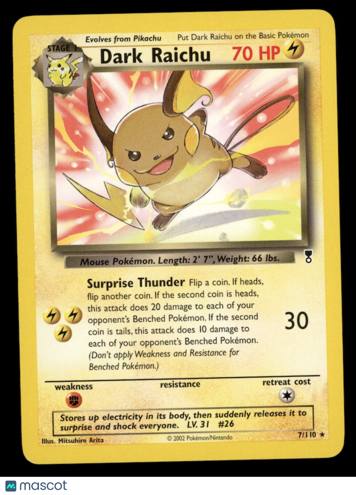 DARK RAICHU 2002 Pokemon WOTC Legendary Collection Deck Exclusives #7/110