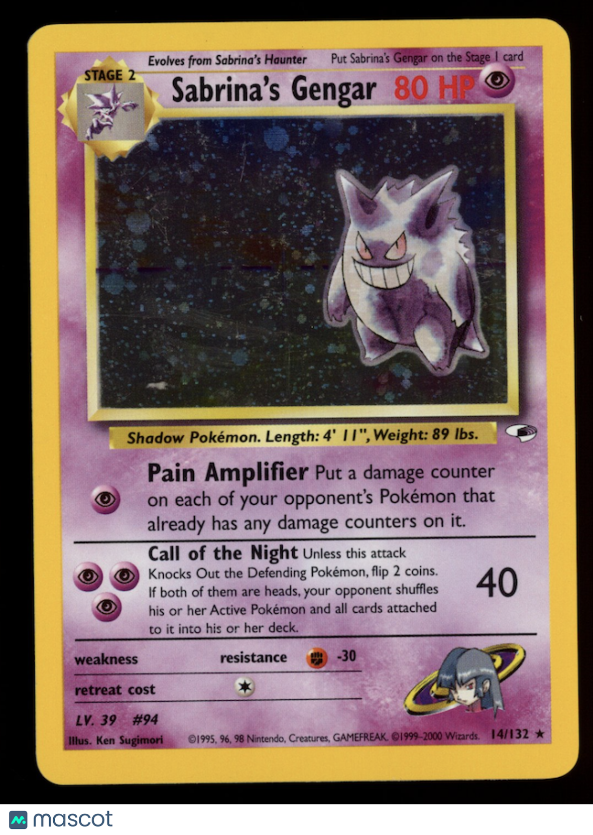 SABRINA'S GENGAR 2000 Pokemon Gym Challenge Holo Rare #14/132