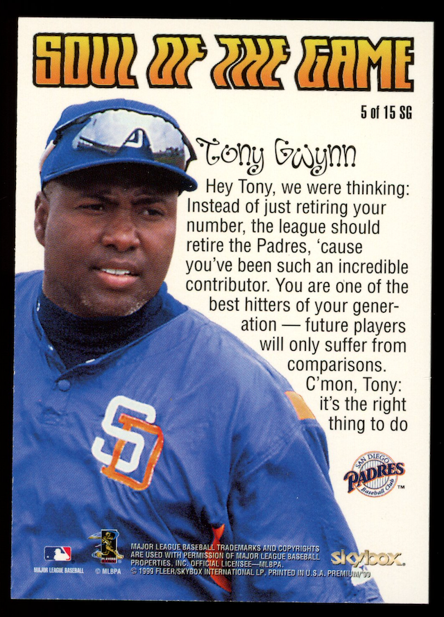 TONY GWYNN 1999 SkyBox Premium Soul of the Game #5 SG Padres