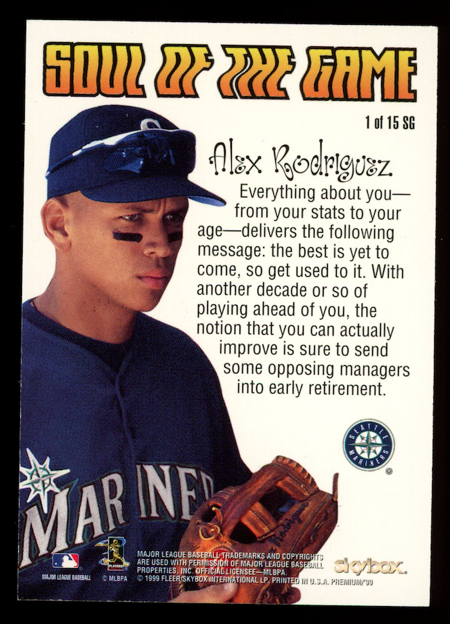 ALEX RODRIGUEZ 1999 SkyBox Premium Soul of the Game #1 SG Mariners