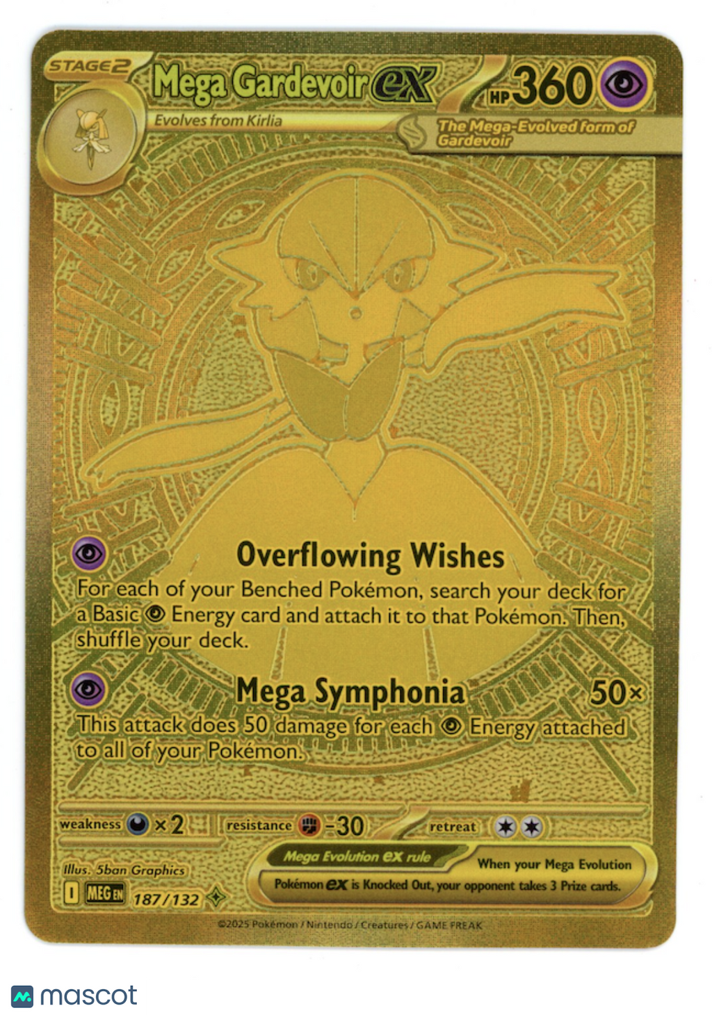 MEGA GARDEVOIR EX 2025 Pokemon Mega Evolution Gold Mega Hyper Rare #187/132