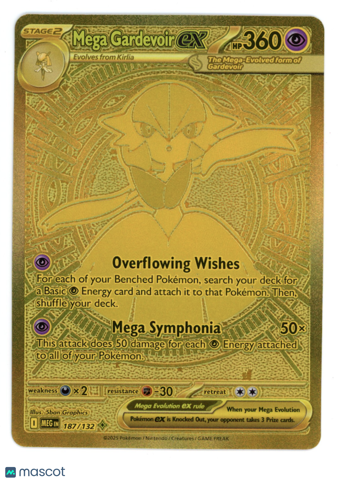 MEGA GARDEVOIR EX 2025 Pokemon Mega Evolution Gold Mega Hyper Rare #187/132