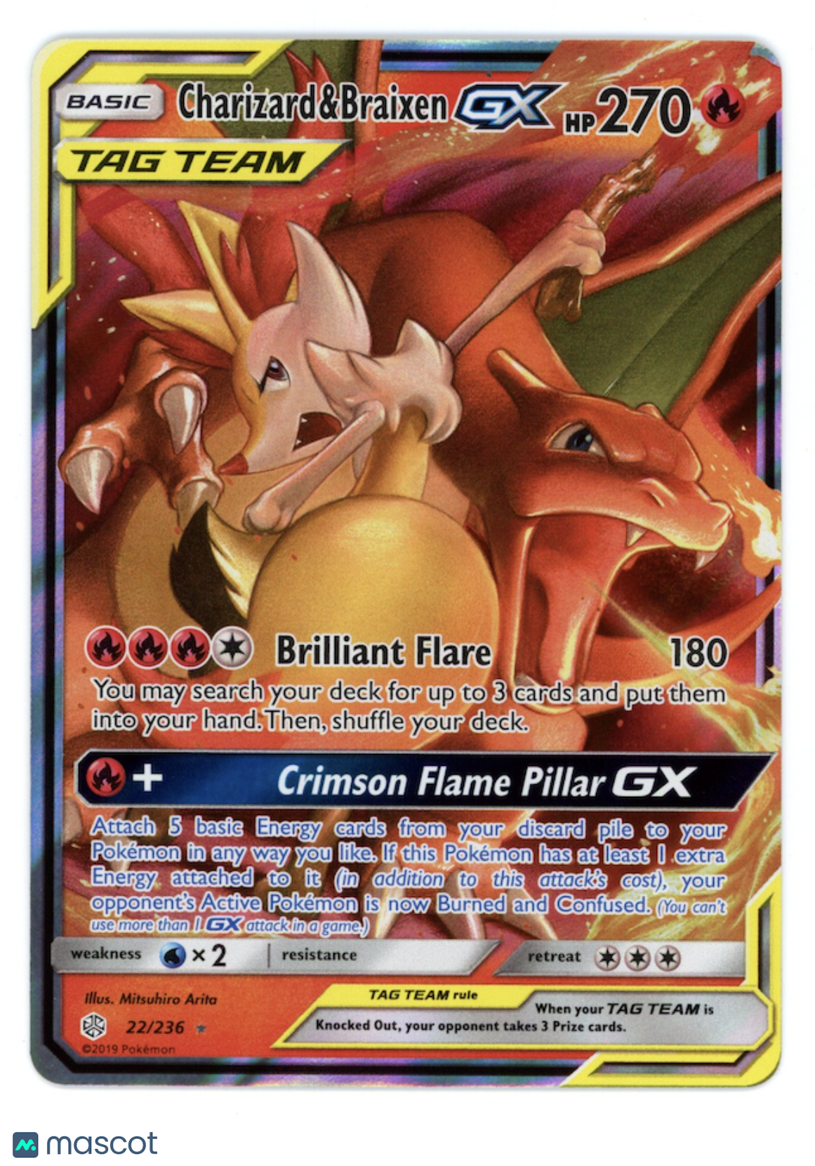 CHARIZARD & BRAIXEN GX 2019 Pokemon Cosmic Eclipse Ultra Rare #22/236