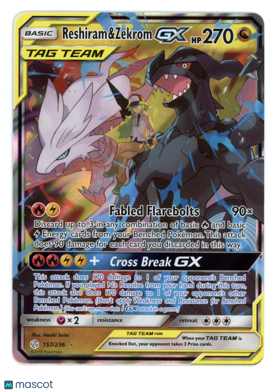 RESHIRAM & ZEKROM GX 2019 Pokemon Cosmic Eclipse Ultra Rare #157/236