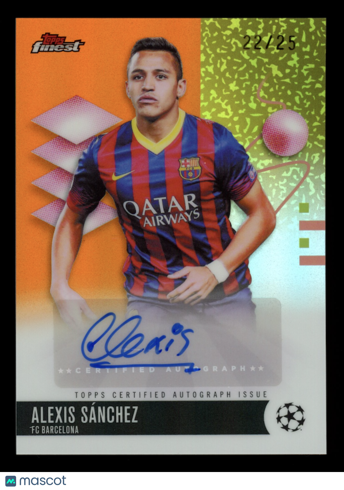 ALEXIS SANCHEZ 2025-26 Topps Finest UEFA Club Auto Orange Refractor /25 #BA-SZ