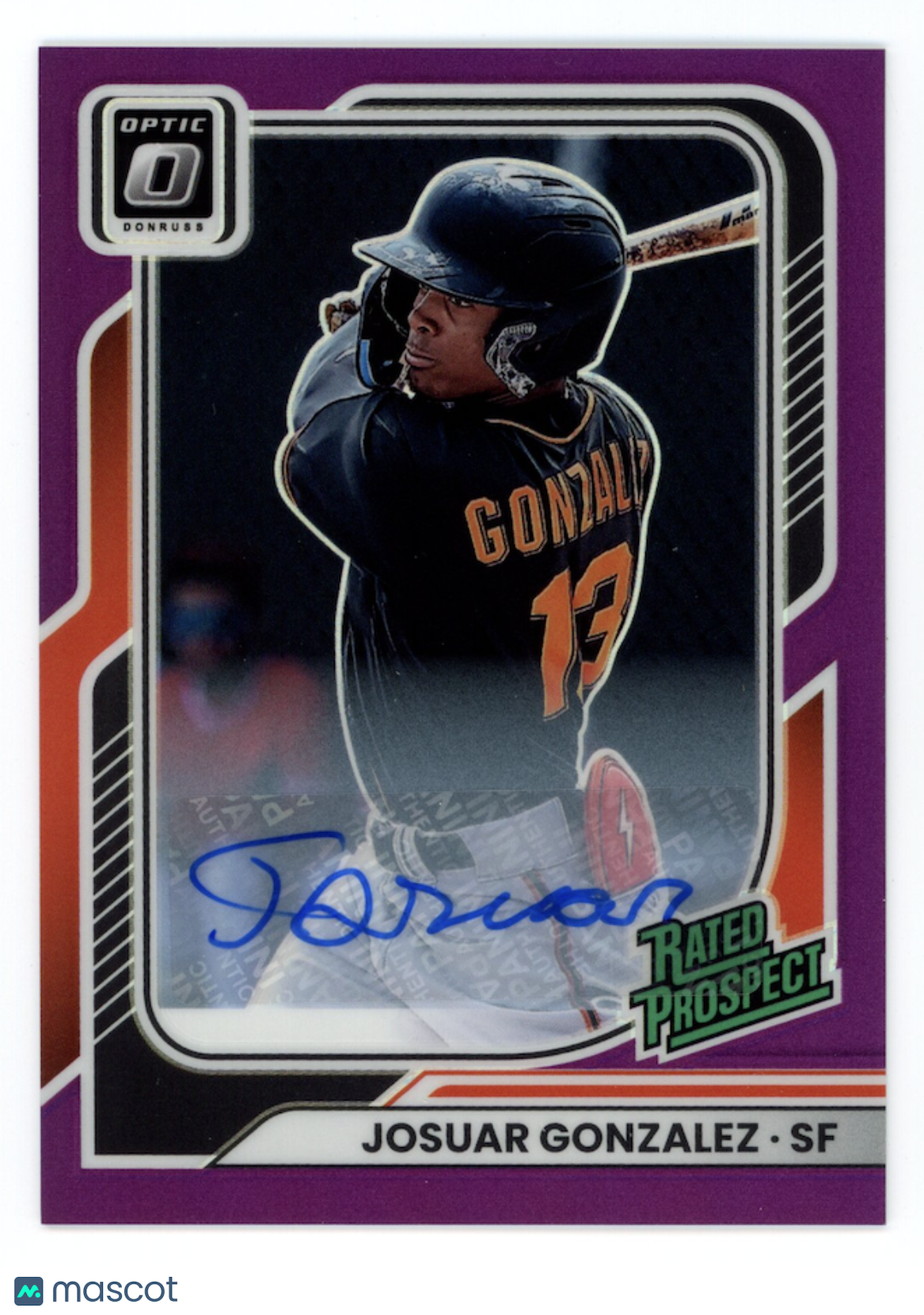 JOSUAR GONZALEZ 2026 Donruss Optic Rated Prospect Auto Purple Prizm /99 #168