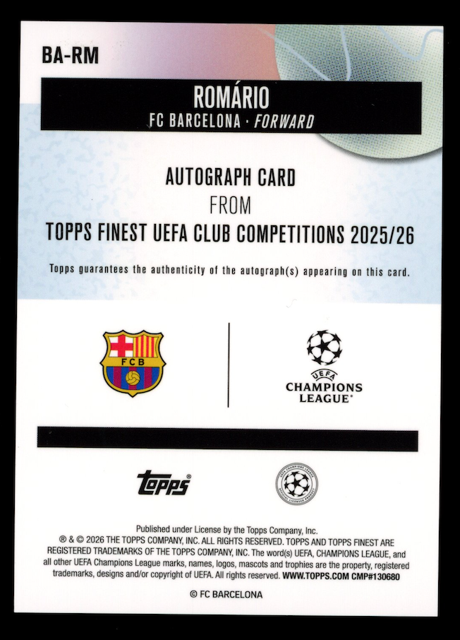 ROMARIO 2025-26 Topps Finest UEFA Club Auto Black Refractor /10 #BA-RM