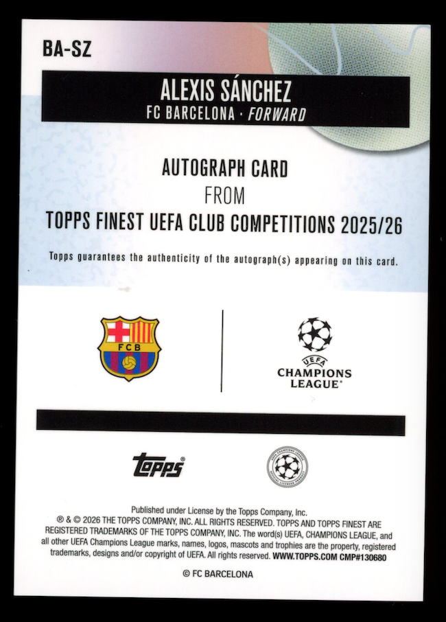 ALEXIS SANCHEZ 2025-26 Topps Finest UEFA Club Auto Orange Refractor /25 #BA-SZ
