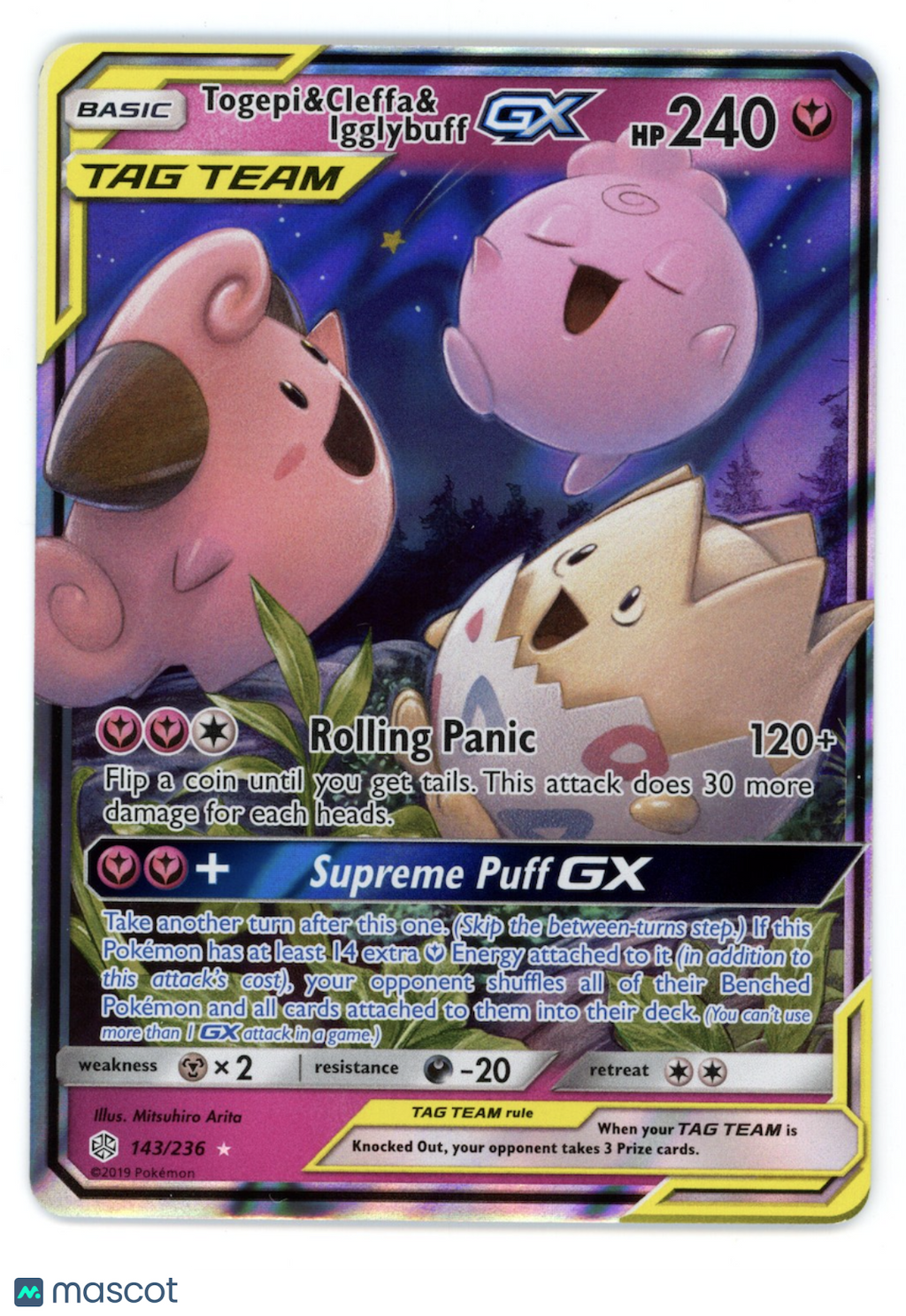 TOGEPI & CLEFFA & IGGLYBUFF GX 2019 Pokemon Cosmic Eclipse Ultra Rare #143/236