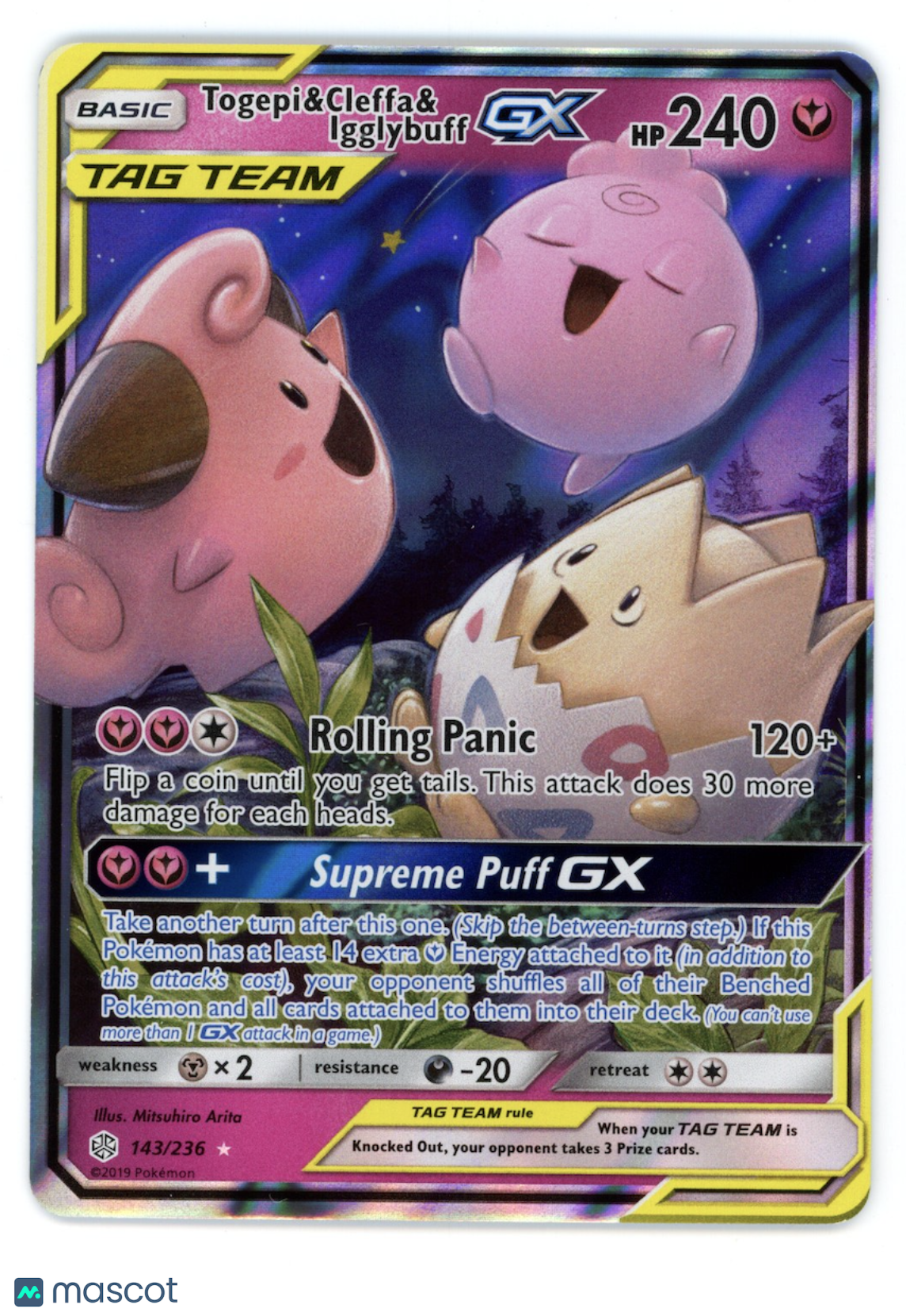 TOGEPI & CLEFFA & IGGLYBUFF GX 2019 Pokemon Cosmic Eclipse Ultra Rare #143/236