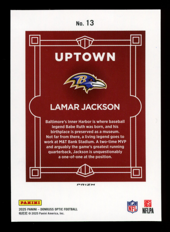 LAMAR JACKSON 2025 Panini Donruss Optic Uptown Case Hit SSP #13 Ravens
