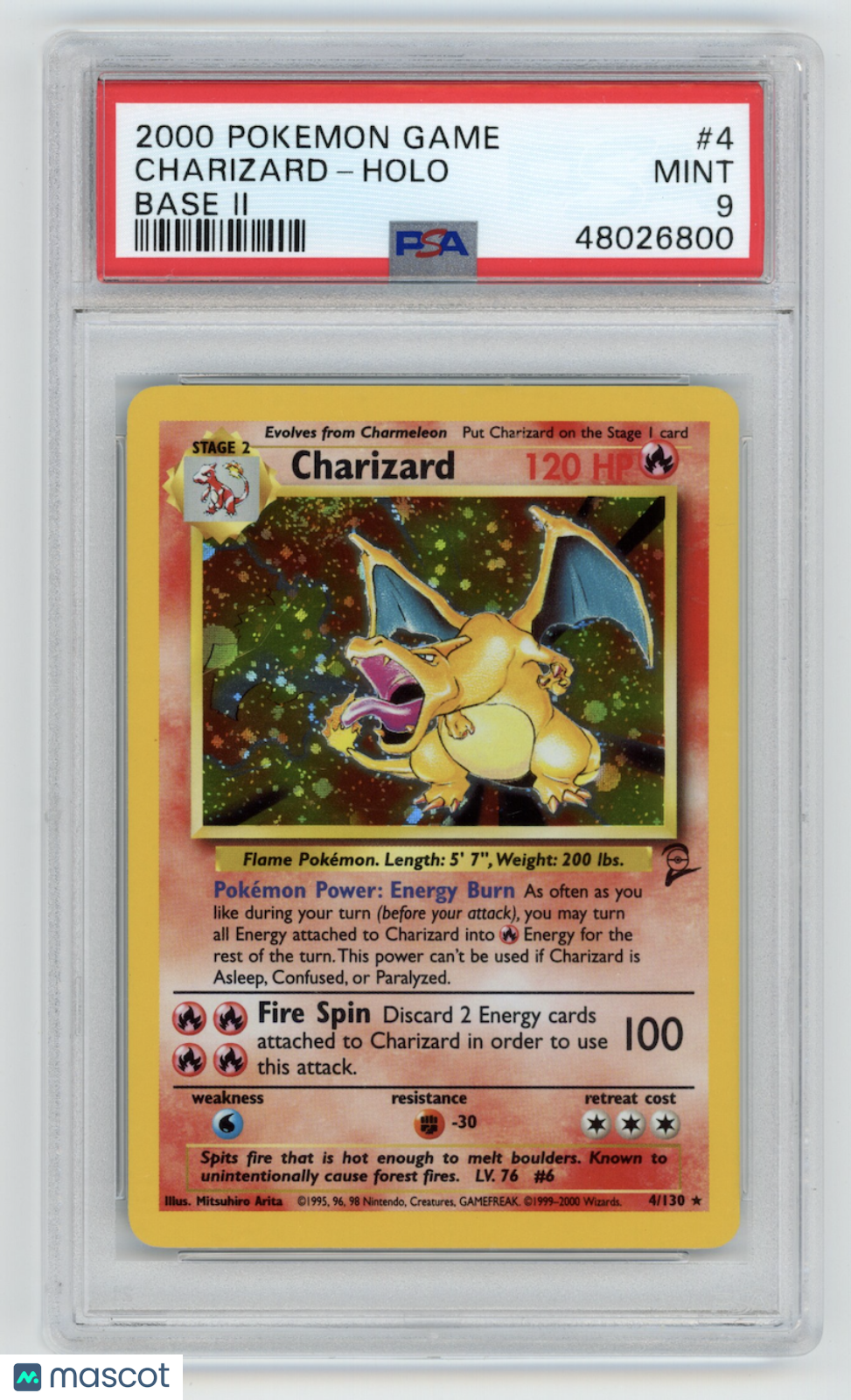 CHARIZARD 2000 Pokemon Base Set 2 Holo Rare #4/130 PSA 9