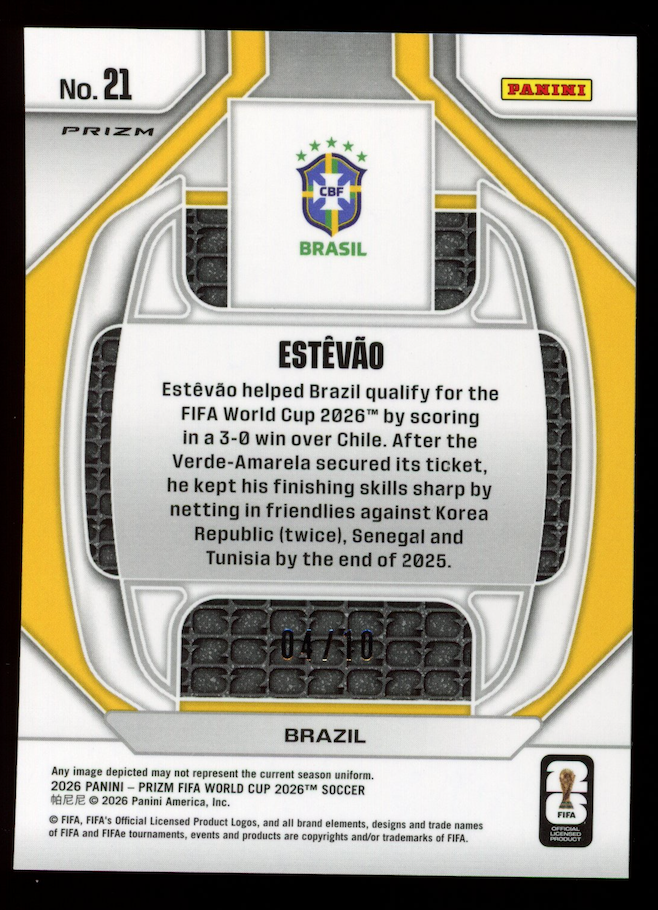 ESTEVAO 2026 Panini Prizm FIFA World Cup New Era Gold Wave /10 #21 Brazil