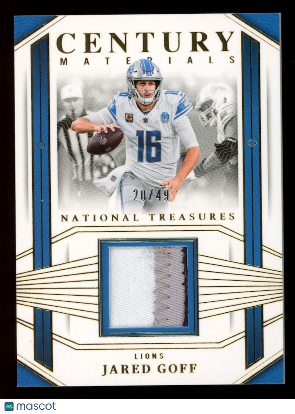 JARED GOFF 2023 Panini National Treasures Century Materials Patch /49 #CEN-JGF