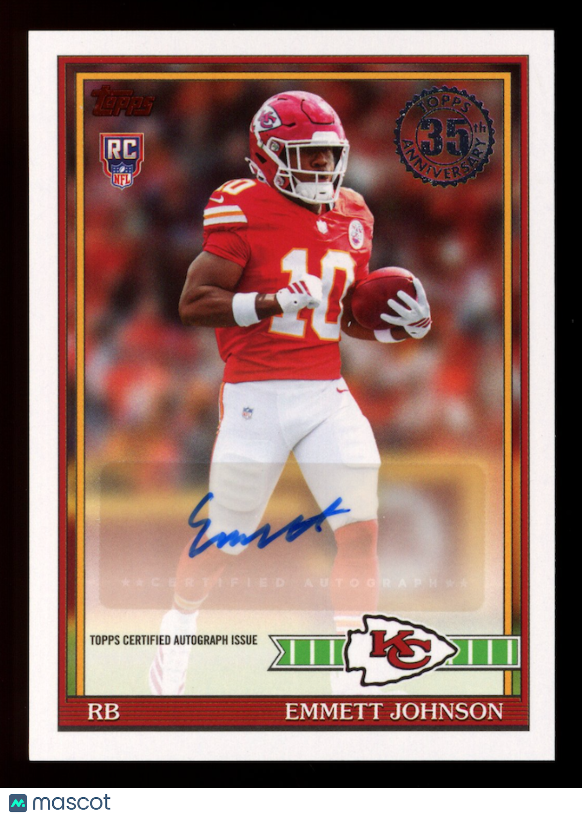 EMMETT JOHNSON 2026 Topps Flagship Football 1991 Rookie Auto #91FRA-EJ Chiefs
