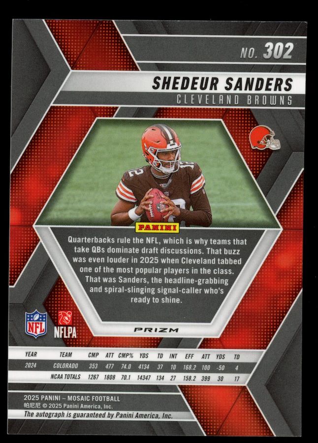 SHEDEUR SANDERS 2025 Panini Mosaic Rookie Auto Silver Prizm #302 Browns