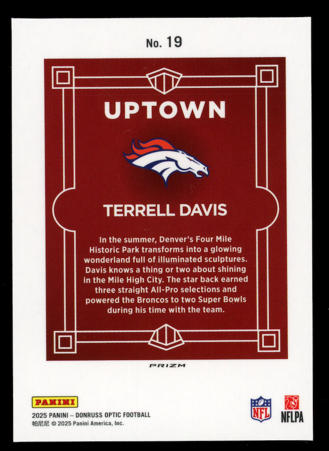 TERRELL DAVIS 2025 Panini Donruss Optic Uptown Case Hit SSP #19 Broncos
