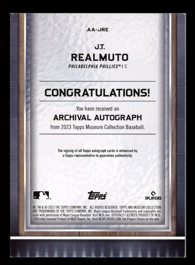J.T. REALMUTO 2023 Topps Museum Collection Archival Auto Amethyst /15 #AA-JRE