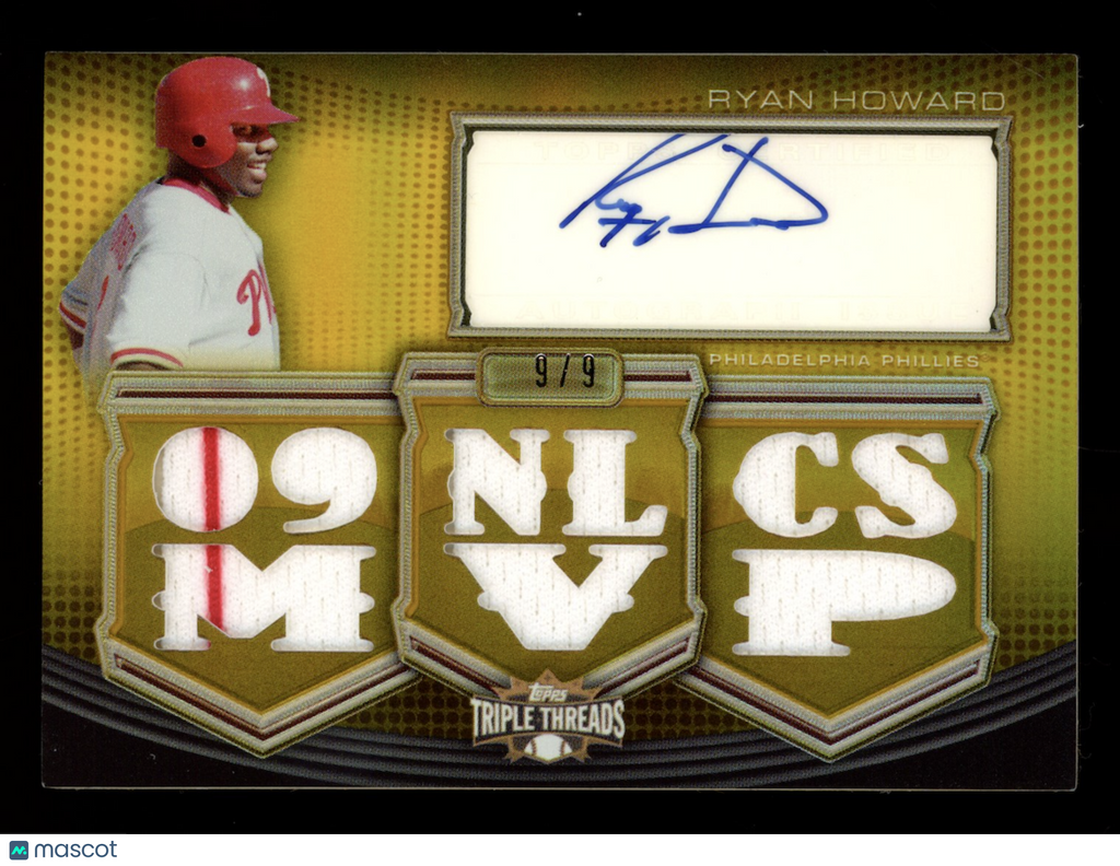 RYAN HOWARD 2010 Topps Triple Threads Relic Patch Auto Gold /9 #TTAR-16 Phillies