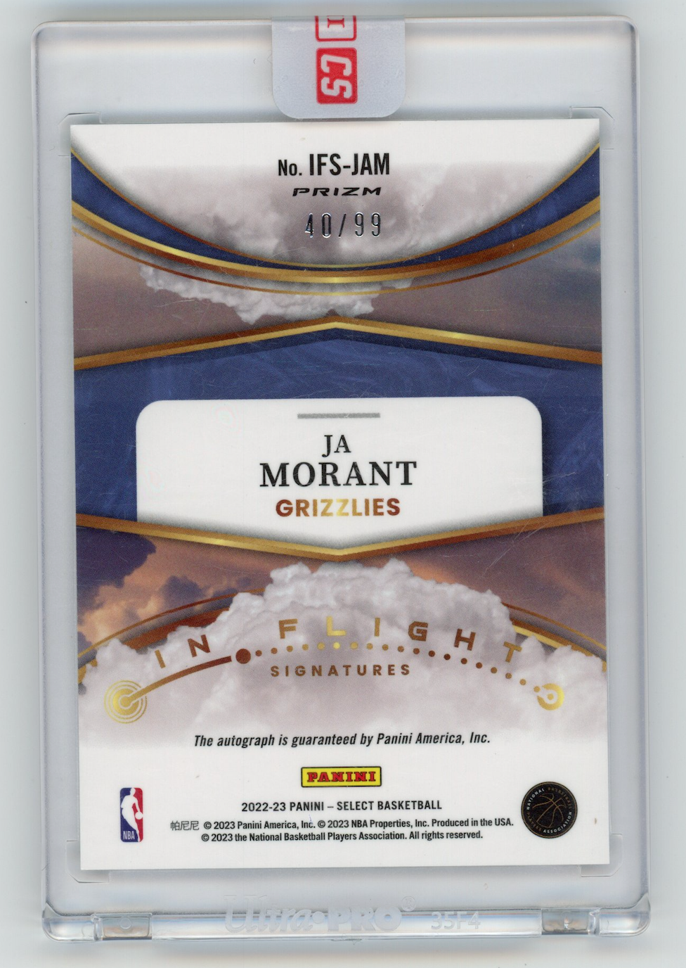JA MORANT 2022-23 Panini Select In Flight Signatures Auto Prizm /99 #IFS-JAM