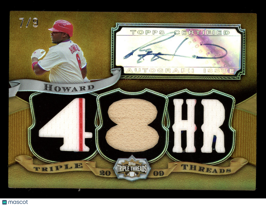 RYAN HOWARD 2009 Topps Triple Threads Relic Patch Auto Gold /9 #TTAR-42 Phillies