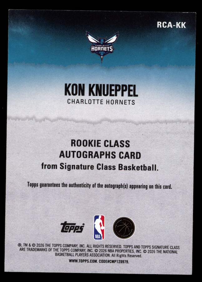 KON KNUEPPEL 2025-26 Topps Signature Class Rookie Auto #RCA-KK Hornets