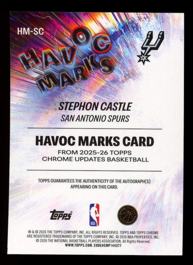 STEPHON CASTLE 2025-26 Topps Chrome Update Havoc Marks Auto #HM-SC Spurs