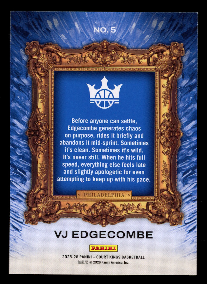 VJ EDGECOMBE 2025-26 Panini Court Kings Rookie Le Cinque Piu Belle SSP #5 76ers