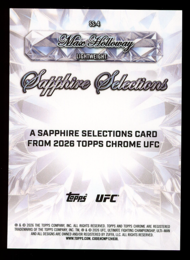 MAX HOLLOWAY 2026 Topps Chrome UFC Sapphire Selections Case Hit SSP #SS-4