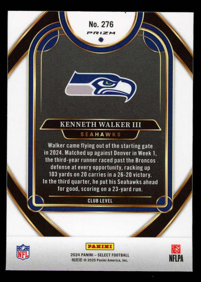 KENNETH WALKER III 2024 Panini Select Club Level Zebra Prizm Case Hit SSP #275