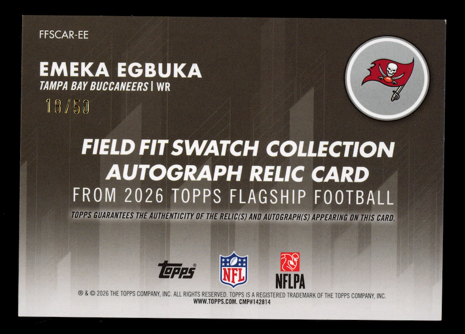 EMEKA EGBULA 2026 Topps Flagship Field Fit Swatch Patch Auto Gold /50 #FFSCAR-EE