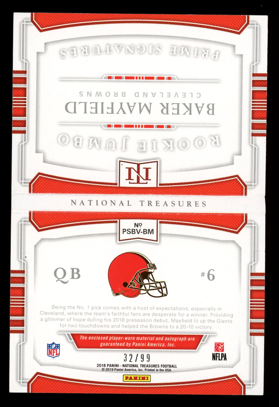 BAKER MAYFIELD 2018 National Treasures Rookie Jumbo Prime Patch Auto Booklet /99