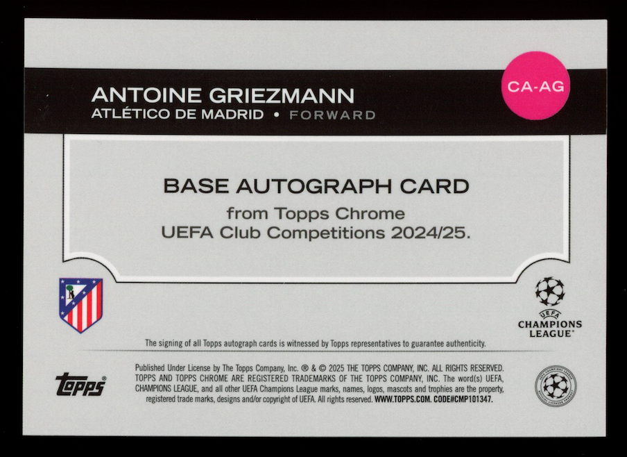 ANTOINE GRIEZMANN 2024-25 Topps Chrome UEFA Club Auto Magenta Lava /75 #CA-AG