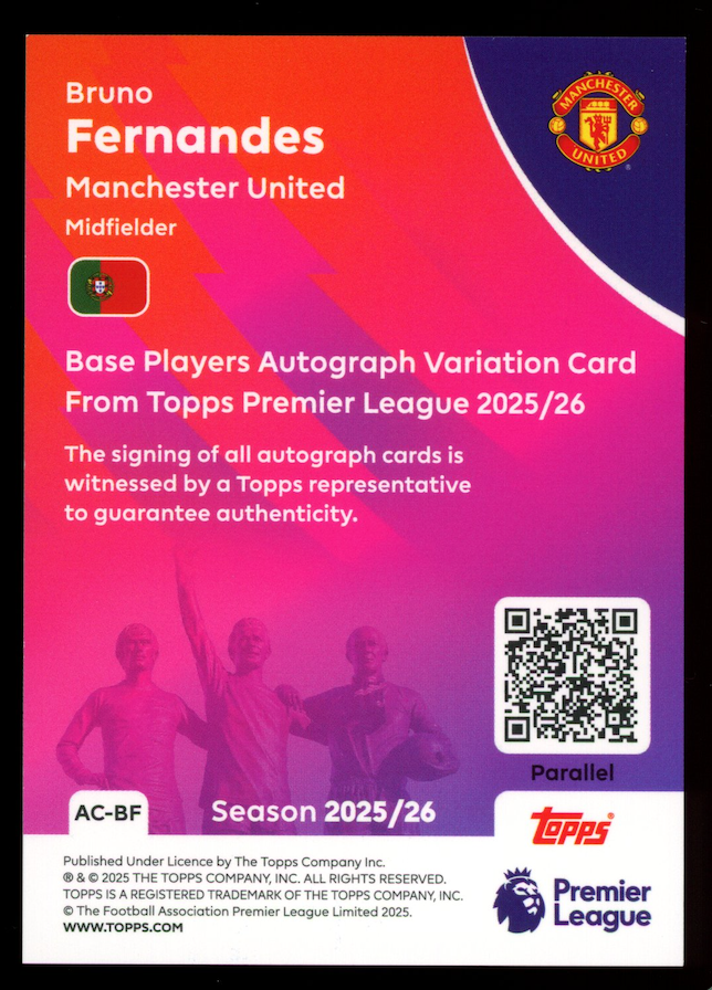 BRUNO FERNANDES 2025-26 Topps Premier League Auto Black White Rainbow /75 #AC-BF