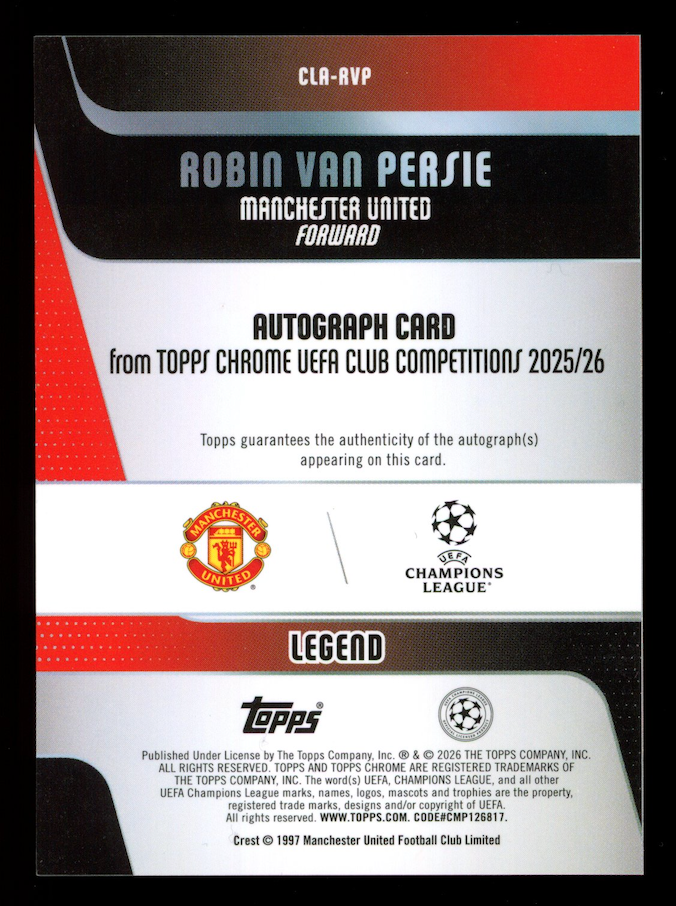 ROBIN VAN PERSIE 2025-26 Topps Chrome UEFA Club Auto Orange Lava Refractor /25