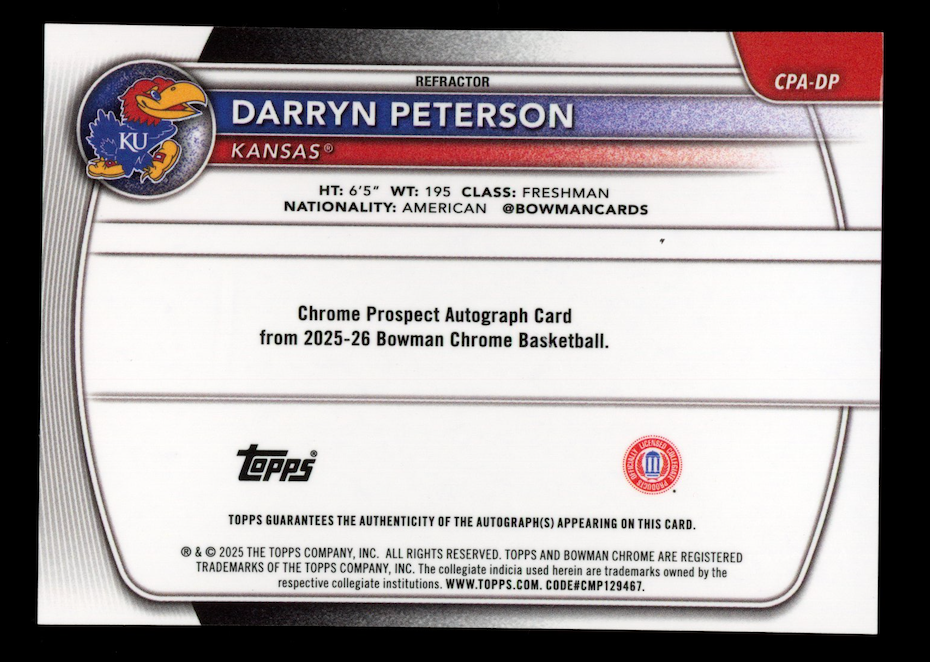 DARRYN PETERSON 2025-26 Bowman Chrome 1st Prospect Auto Refractor /499 #CPA-DP