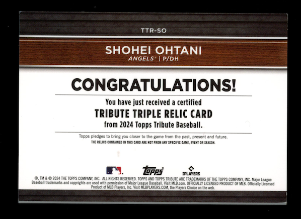 SHOHEI OHTANI 2024 Topps Tribute Triple Relic Patch Gold /75 #TTR-SO Angels