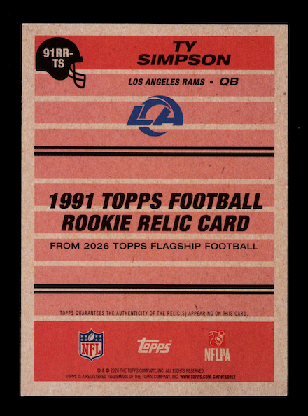 TY SIMPSON 2026 Topps Flagship 1991 Rookie Relic Patch Blue /150 #91RR-TS